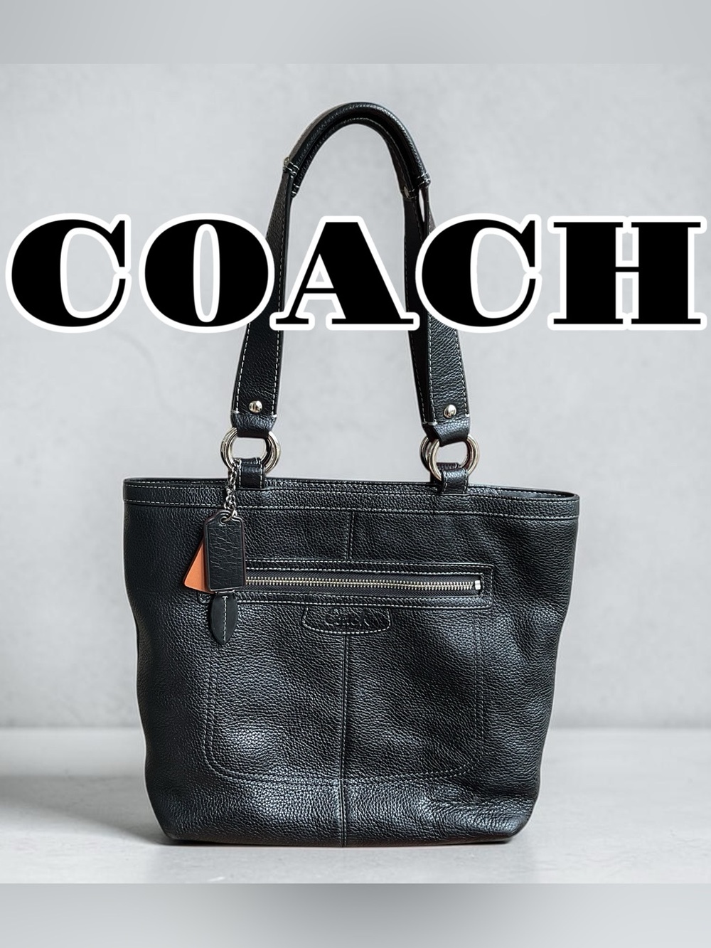 COACH Black Pebble Leather Shoulder Bag with Silver Hardware